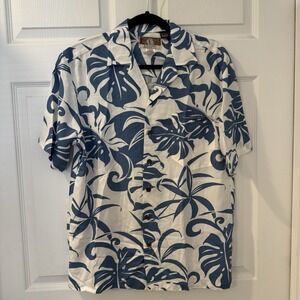 Kalaheo Vintage White & Blue Hibiscus Hawaiian Shirt Men's Sz S Camp Shirt